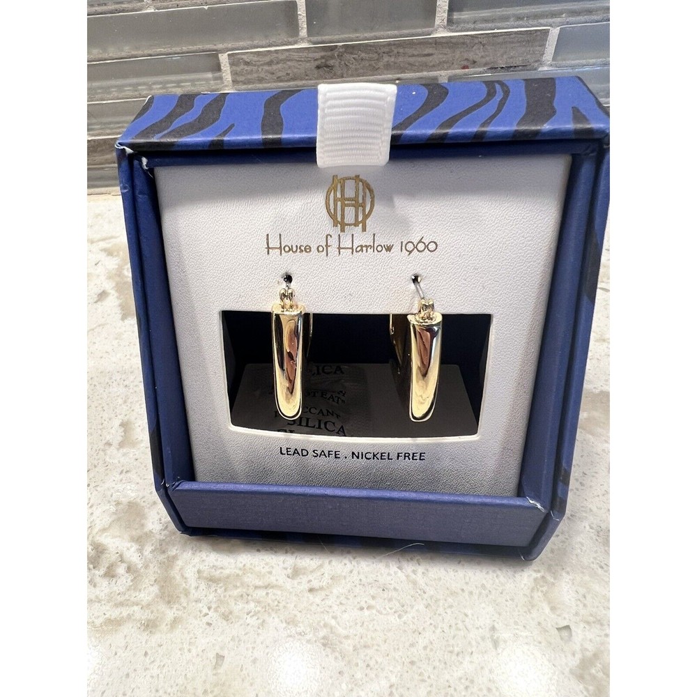 HOUSE OF HARLOW 1960 Gold Tone Chunky gold square hoop Earrings $75 NWT